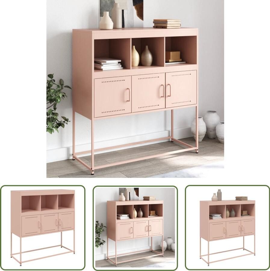 VidaXL Dressoir 100 5x39x107 cm staal roze Dressoir Vintage Dressoir Industrieel Dressoir Roze Dressoir Metalen Dressoir