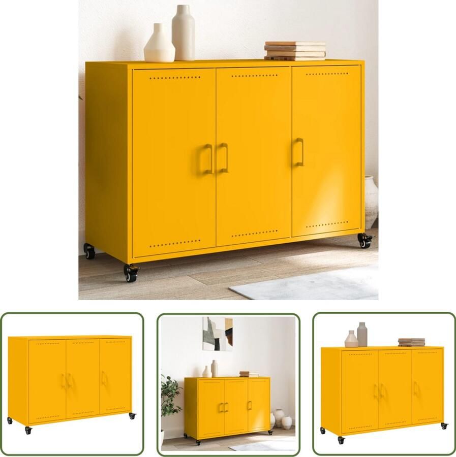 VidaXL Dressoir 100 5x39x72 cm staal mosterdgeel Dressoir Vintage Dressoir Side Table Mustard Yellow Furniture Living Room Furniture