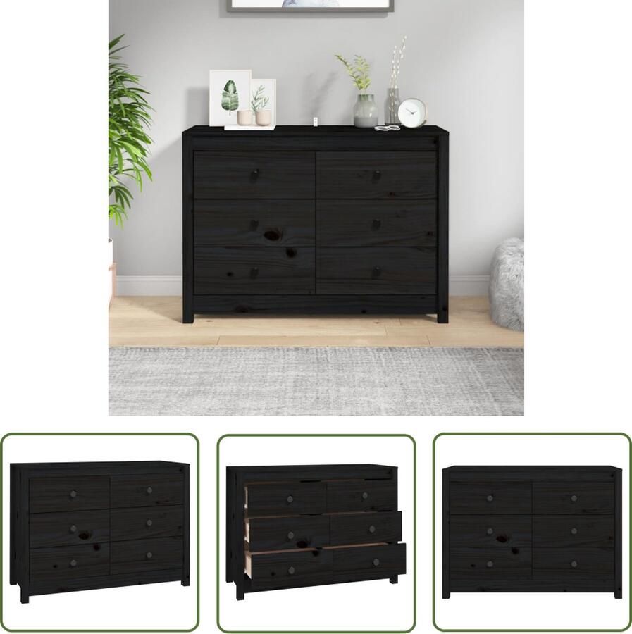 The Living Store Dressoir 100x40x72 cm massief grenenhout zwart Dressoir Hout Grenenhout Black Furniture Vintage Dresser