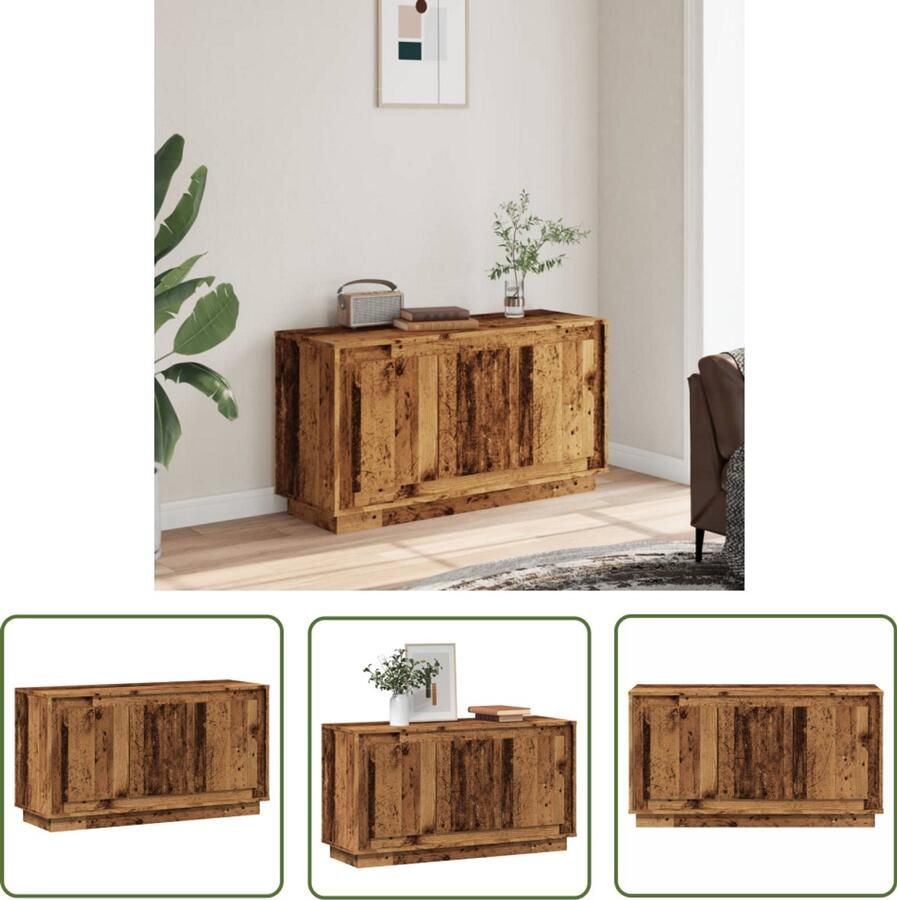 The Living Store Dressoir 102x35x55 cm bewerkt hout oud houtkleurig Dressoir Vintage Dressoir Houten Dressoir Opslagmogelijkheden Salontafel