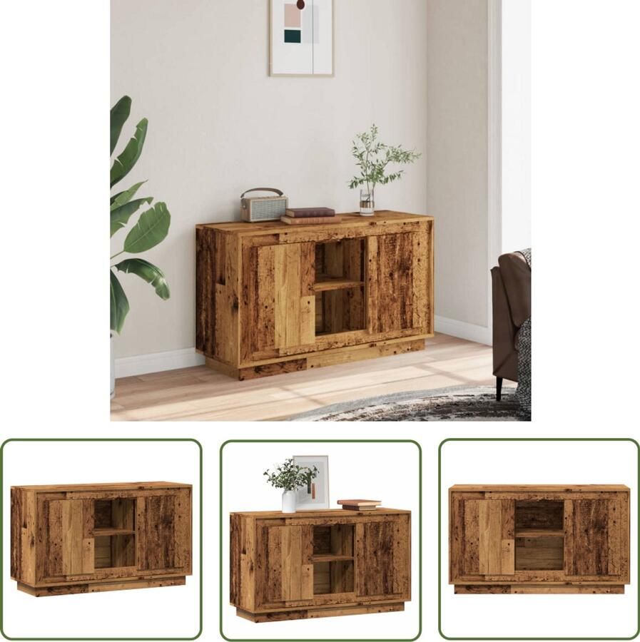 The Living Store Dressoir 102x35x60 cm bewerkt hout oud houtkleurig Dressoir Vintage Dressoir Houten Dressoir Opslagmeubilair Salontafel