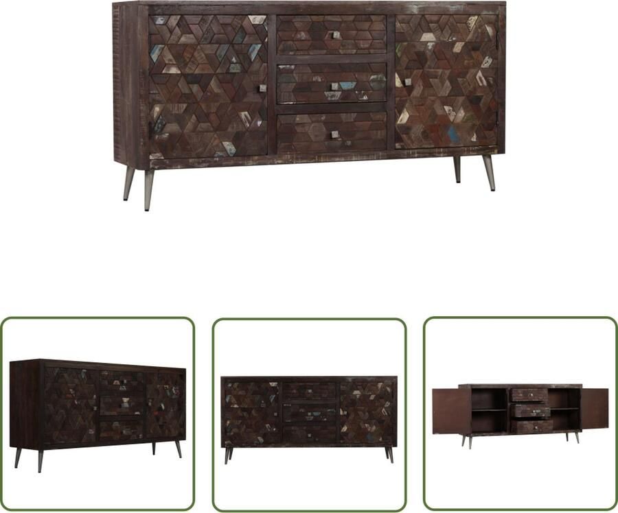 The Living Store Dressoir 160x40x80 cm massief gerecycled hout Dressoir Vintage Dressoir Landelijke Dressoir Industrieel Dressoir Houten Dressoir