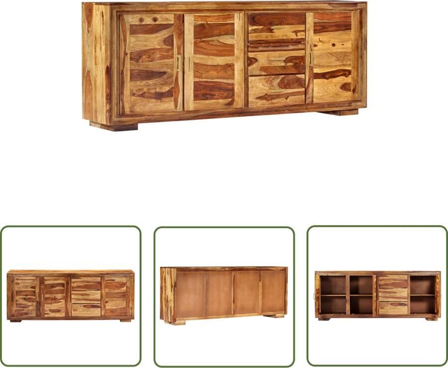 The Living Store Dressoir 200x40x80 cm massief sheeshamhout Dressoir Sheeshamhouten Kast Vintage Dressoir Salontafel Tv Tafel