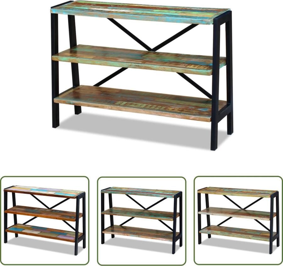 The Living Store Dressoir 3 schappen massief gerecycled hout Vintage Dressoir Houten Dressoir Industrieel Dressoir Recyceld Hout Meubilair Salontafel