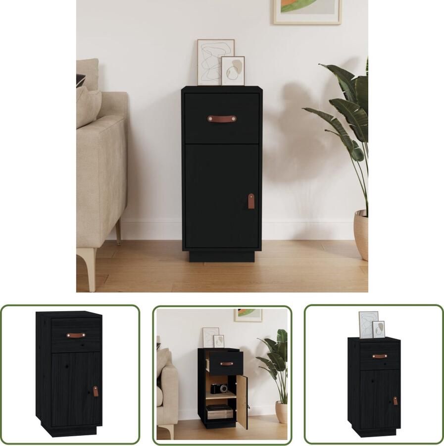 VidaXL Dressoir 34x40x75 cm massief grenenhout zwart Dressoir Vintage Dressoir Grenenhouten Dressoir Black Dressoir Salontafel