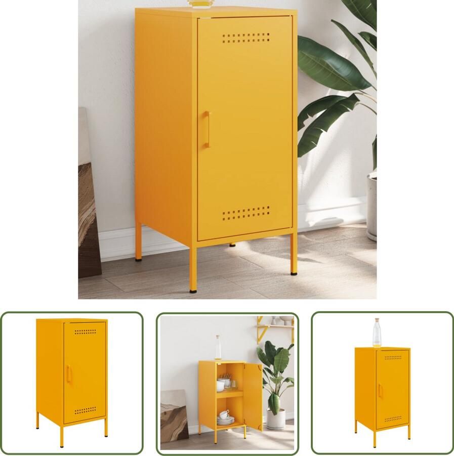 VidaXL Dressoir 36x39x79 cm staal mosterdgeel Dressoir Vintage Dressoir Mustard Yellow Furniture Industriel Design Staaldressing