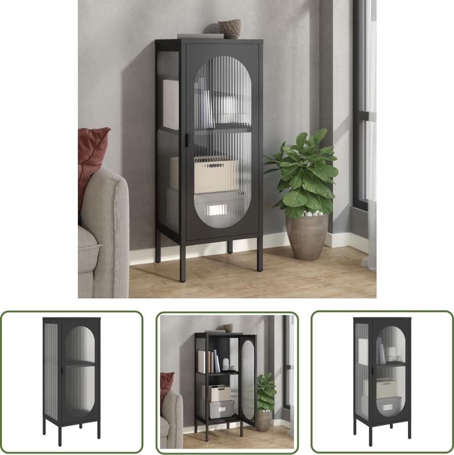 The Living Store Dressoir 40x35x105 cm glas en staal zwart Dressoir Vintage Dressoir Modern Dressoir Staaldressoir Glasedissoir