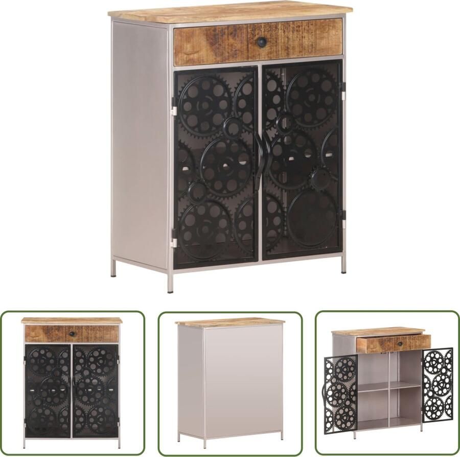 The Living Store Dressoir 60x35x75 cm ruw mangohout en ijzer Dressoir Bijzettafel Mangohout Meubilair Vintage Dressoir Industriele Meubels