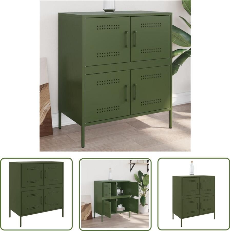 VidaXL Dressoir 68x39x79 cm staal olijfgroen Dressoir Vintage Dressoir Industrieel Dressoir Houten Dressoir Metalen Dressoir
