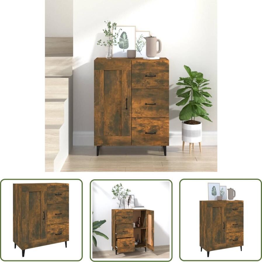 The Living Store Dressoir 69 5x34x90 cm bewerkt hout gerookt eikenkleurig Dressoir Klassiek Meubel Houten Dressoir Opbergmeubel Tv Stand