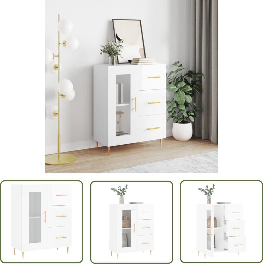 VidaXL Dressoir 69 5x34x90 cm bewerkt hout hoogglans wit Dressoir Vintage Dressoir Houten Dressoir Modern Dressoir Wit Dressoir