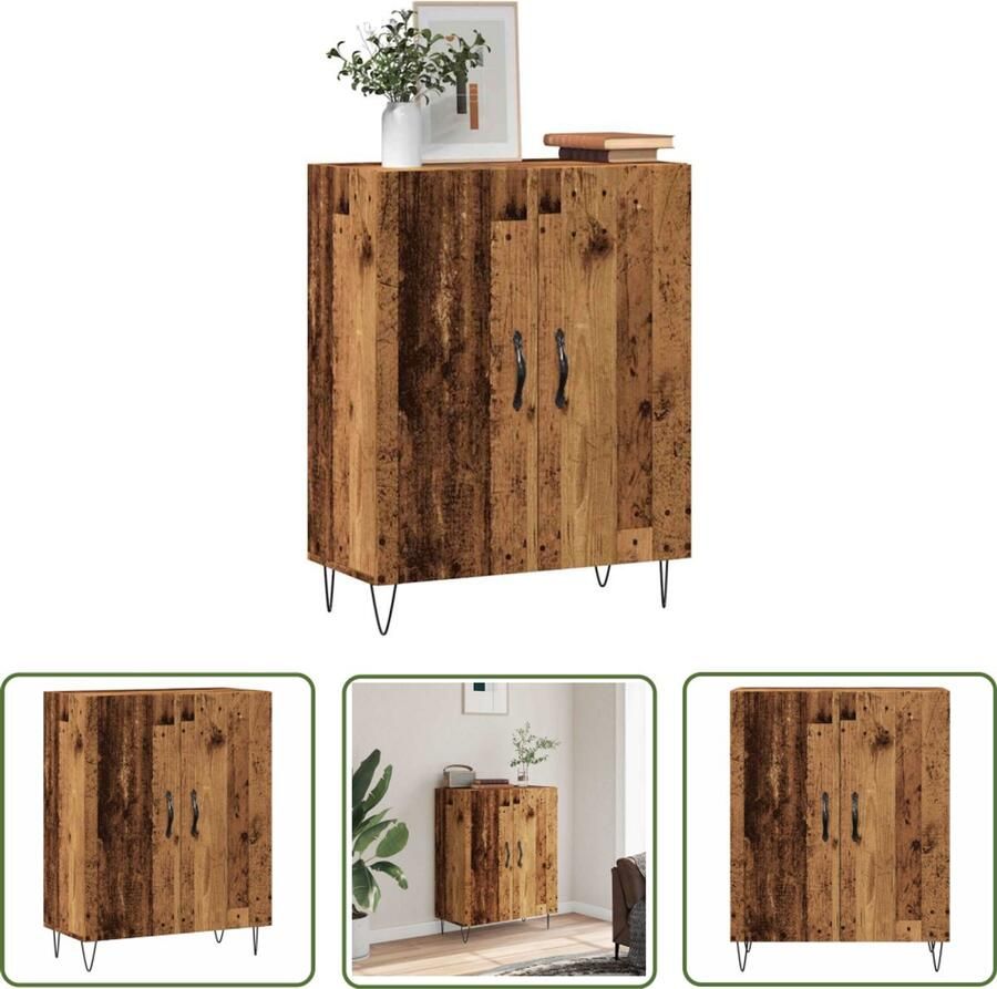 The Living Store Dressoir 69 5x34x90 cm bewerkt hout oud houtkleurig Dressoir Houten Dressoir Vintage Dressoir Opbergkast Salontafel