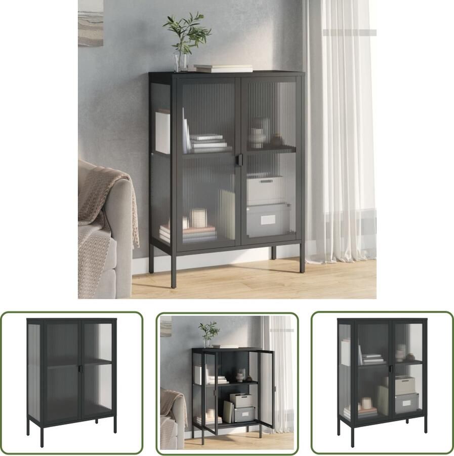 VidaXL Dressoir 75x35x105 cm glas en staal zwart Dressoir Vintage Dressoir Industriële Dressoir Salontafel Tv Tafel - Foto 2