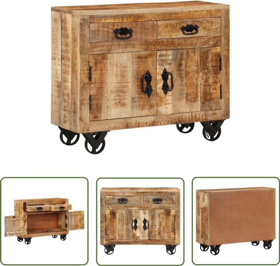 The Living Store Dressoir 80x30x65 cm massief ruw mangohout Retro Dressoir Vintage Dressoir Mangohouten Dressoir Bijzettafel Salontafel
