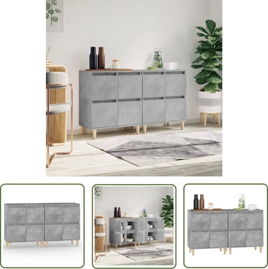 The Living Store Dressoirs 2 st 60x35x70 cm bewerkt hout betongrijs Dressoir Meubel Houten Dressoir Opbergmeubel Livingroom Furniture