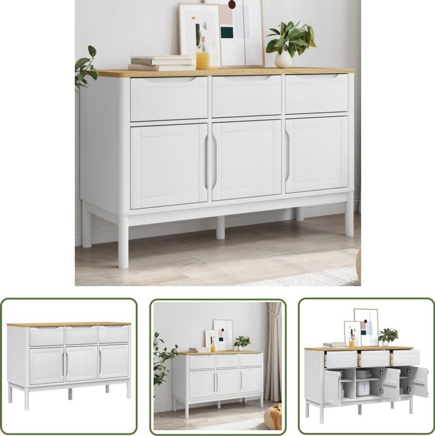 The Living Store Dressoir FLORO 114x43x74 cm massief grenenhout wit Dressoir Meubels Woonkamer Slaapkamer Vintage