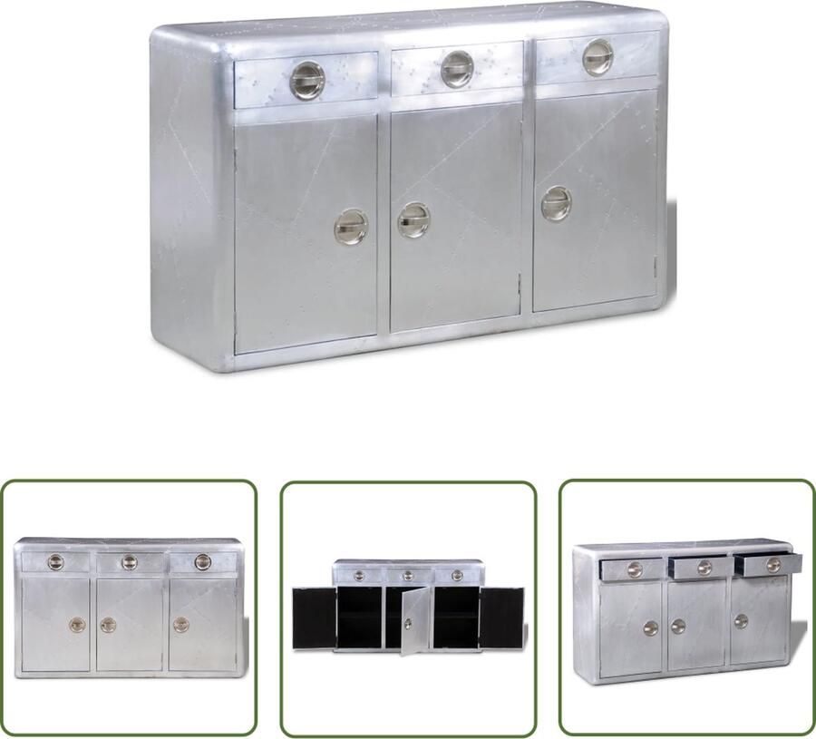 The Living Store Dressoir met 3 lades vintage luchtvaartstijl aluminium Dressoir Vintage Dressoir Industrieel Dressoir Houten Dressoir Metalen Dressoir