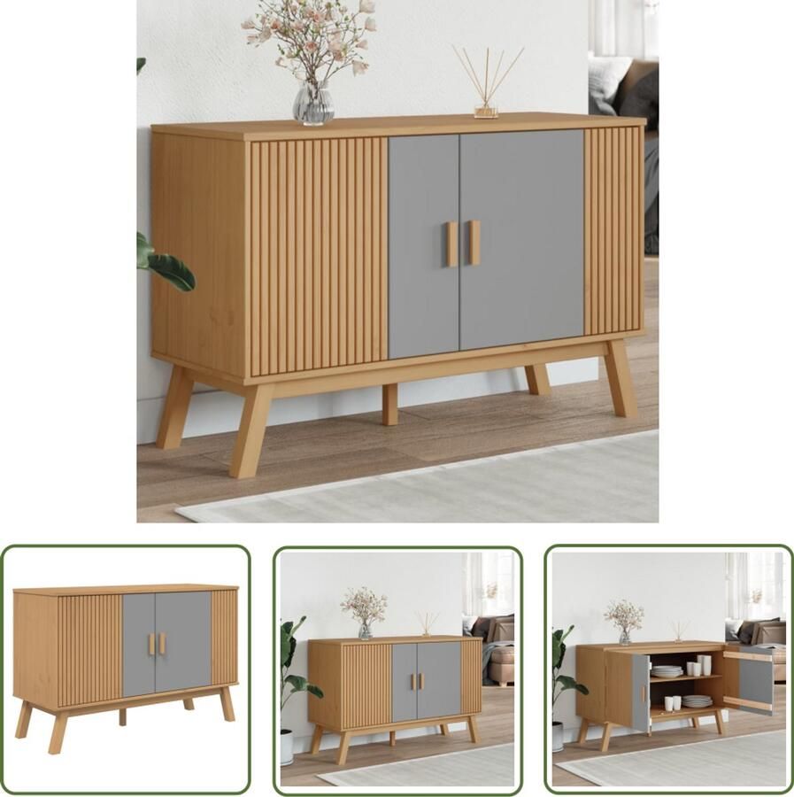 VidaXL Dressoir OLDEN 114x43x73 5 cm massief grenenhout grijs en bruin Dressoir Vintage Dressoir Scandinavisch Dressoir Grenenhouten Dressoir Grijze Dressoir