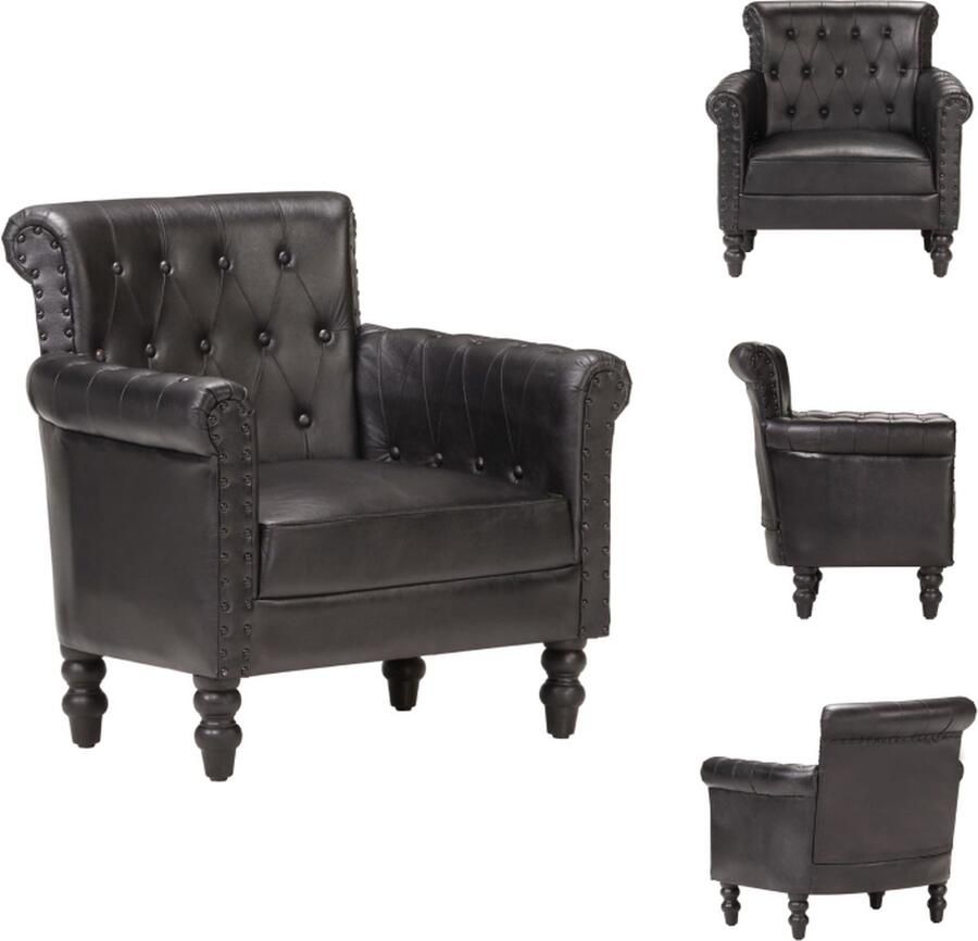 VidaXL Fauteuil Fauteuils Stoffen Stoel Stoffen Stoelen Fauteuil echt geitenleer zwart - Foto 2