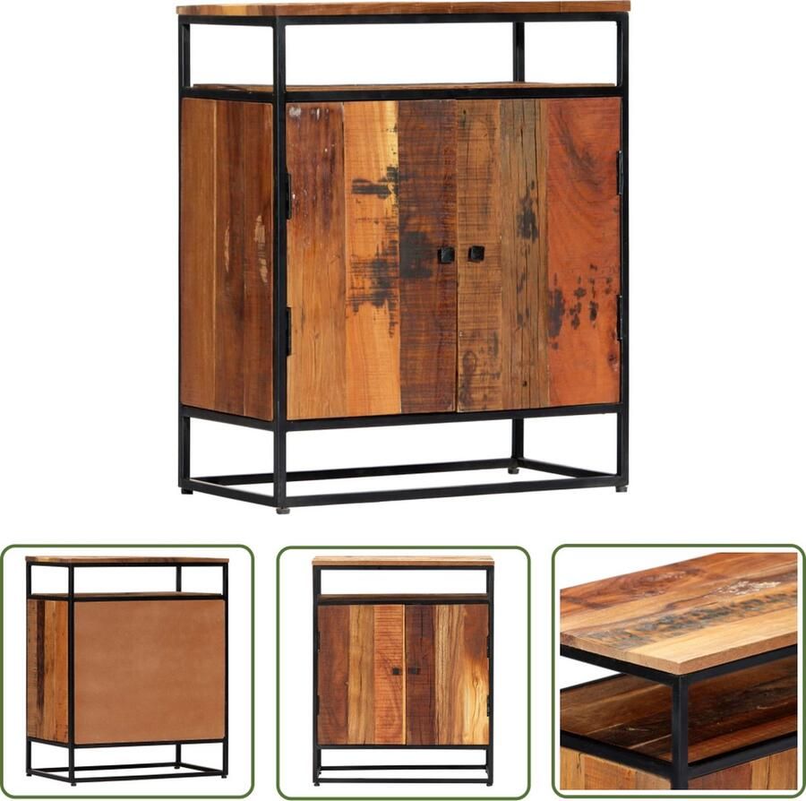 The Living Store Bijzetkast 60x35x76 cm massief gerecycled hout en staal Bijzettafel Vintage Meubels Industriële Woondecoratie Landelijke Kasten Hergebruikt Hout