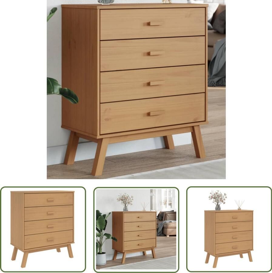 VidaXL Vintage Kast Ladekast Ladekastje OLDEN massief grenenhout bruin Grenenhouten Kast Scandinavisch Design Opbergkast