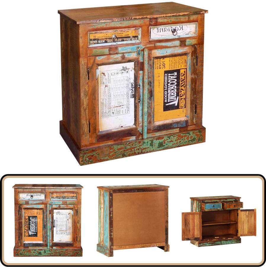 VidaXL Vintage kast van gerecycled hout met 2 lades Vintage Kast Landelijke Kast Met Laden Houten Kast Recyceld Hout