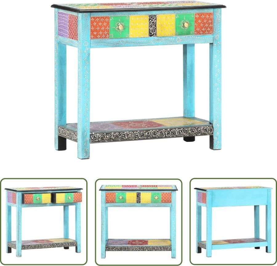 The Living Store Wandtafel Retro-stijl Handgeschilderd Mangohout MDF 80x35x75 cm Meerkleurig Wandtafel Vintage Kast Salontafel Bijzetkast Houten Kast - Foto 2
