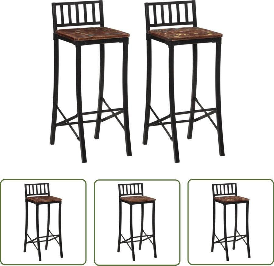 The Living Store Rustiek Houten Barkrukken 37 x 37 x 92 cm Gerecycled Hout met Meerkleurige Afwerking Barstooi Vintage Meubels Retro Meubilair Bruikbare Barkruk Houten Barkruk