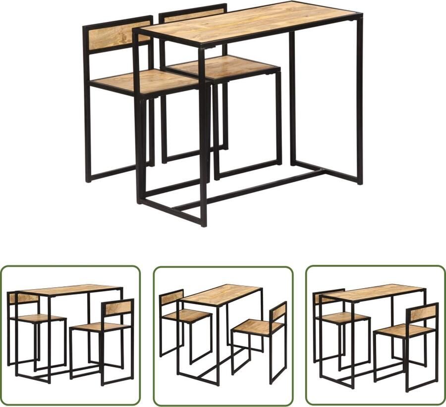 The Living Store Eetkamerset Vintage Mangohout 90 x 45 x 76 cm Gepoedercoat IJzeren Frame Eetkamerstoel Vintage Meubels Mangohout Meubilair Eettafels Salontafel