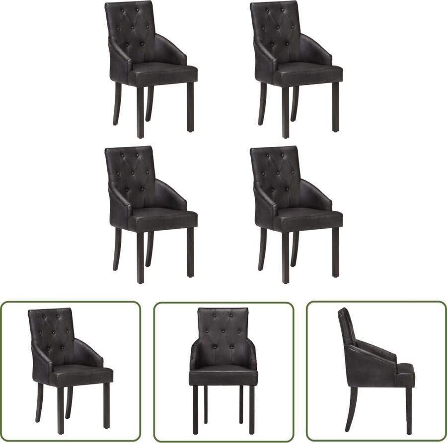 The Living Store Vintage Eetkamerstoelen Geitenleer Mangohout Zwart 52 x 60 x 95 cm Eetkamerstoelen Vintage Meubels Lederen Stoelen Leren Stoelen Zwarte Stoelen - Foto 2