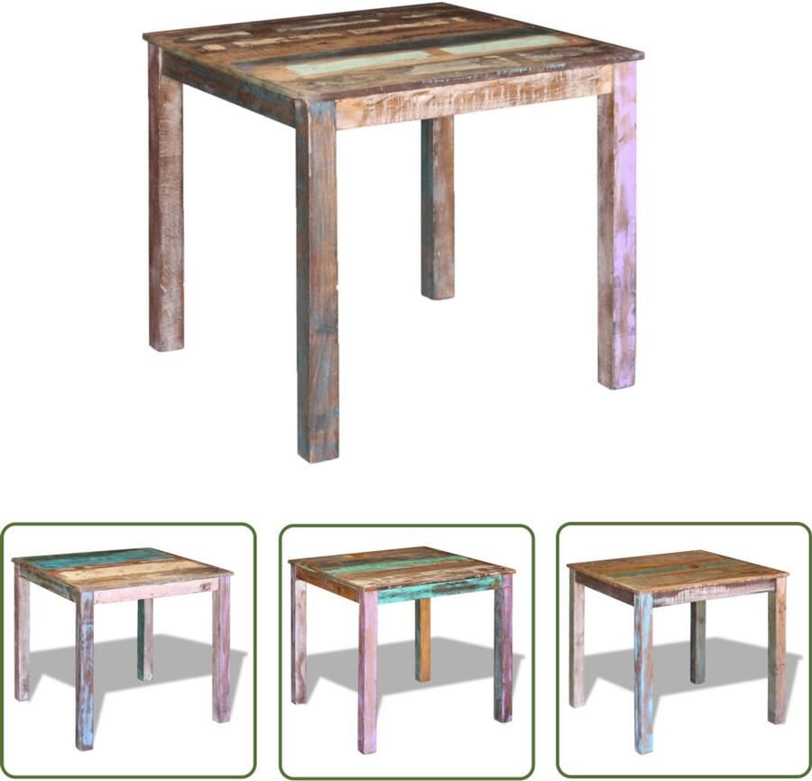 The Living Store Eettafel 80x82x76 cm massief gerecycled hout Eetkamertafel Vintage Meubilair Houten Tafel Recycled Wood Furniture Industriële Tafel