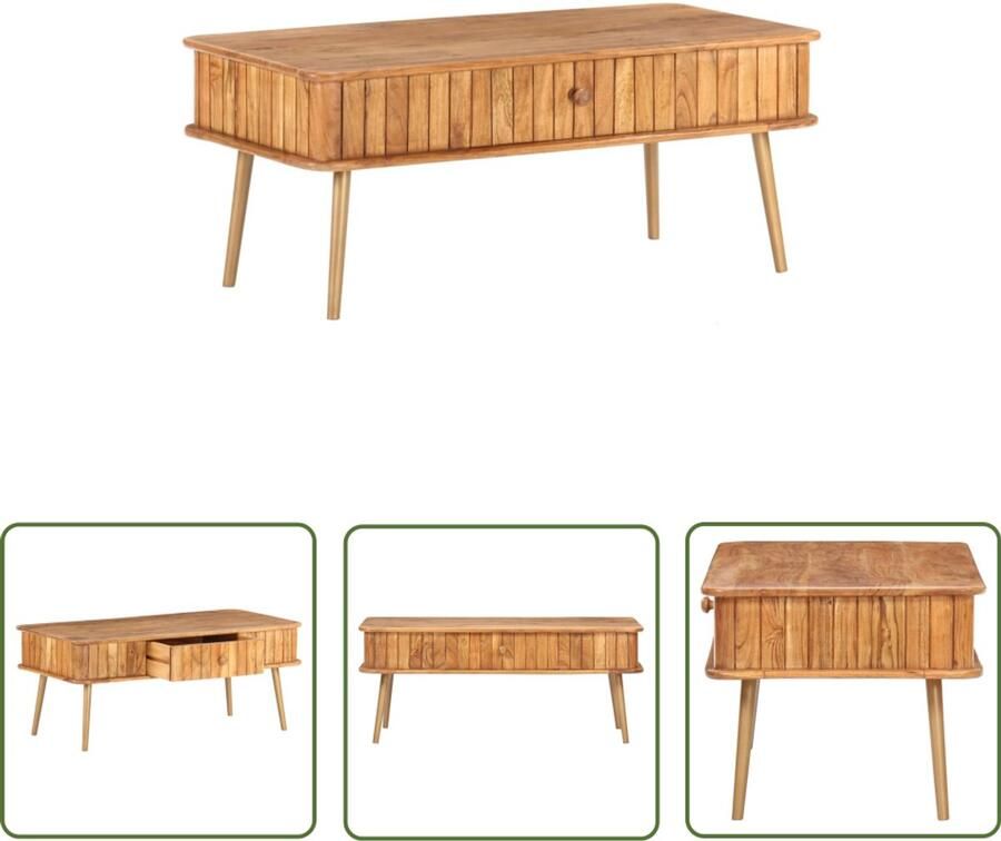 The Living Store Salontafel 100x50x40 cm massief acaciahout Salontafel Vintage Meubilair Acacia Hout Honingkleurige Afwerking Retro Design