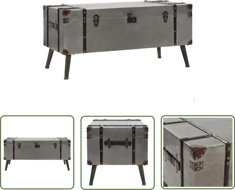 The Living Store Salontafel Vintage Reiskoffer 102x51x47.5 cm Aluminium MDF Met opbergdoos Salontafel Vintage Meubilair Reiskist Tafeltje Houten Salontafel Metalen Salontafel - Foto 2