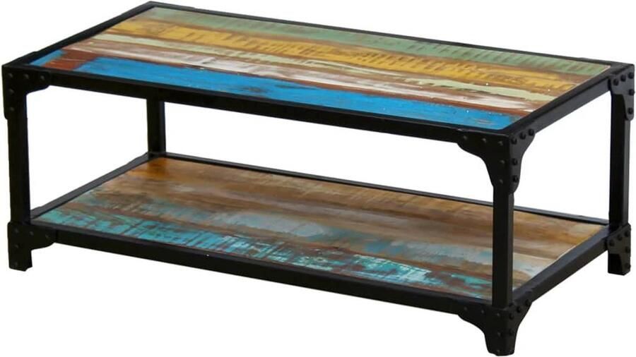 The Living Store Salontafel Vintage Stijl Gerecycled Hout Stalen Frame 90x45x35 cm Salontafel Vintage Meubilair Industriële Stijl Hergebruikt Hout Staalframe - Foto 2