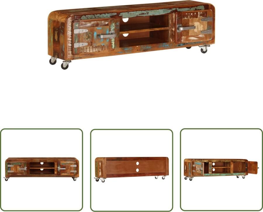 The Living Store Tv-kast Vintage Hout 120 x 30 x 36 cm Gerecycled Hout Tv-kast Vintage Meubilair Hout Tv-stand Retro Tv-tafel Industrieel Tv-meubel