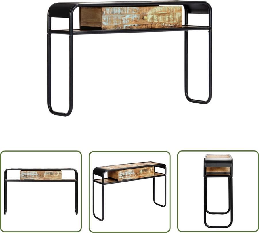 The Living Store Wandtafel Hout Gerecycled 118x30x75cm 1 lade 2 vakken Vintage Wandtafel Vintage Meubilair Houten Kast Salontafel Bijzetkast - Foto 3