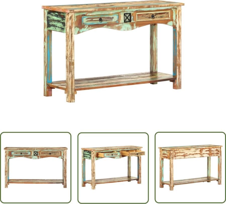 The Living Store Wandtafel Vintage Massief gerecycled hout 120 x 40 x 75 cm Wandtafel Vintage Meubilair Industriële Styling Hergebruikt Hout Salontafel - Foto 2