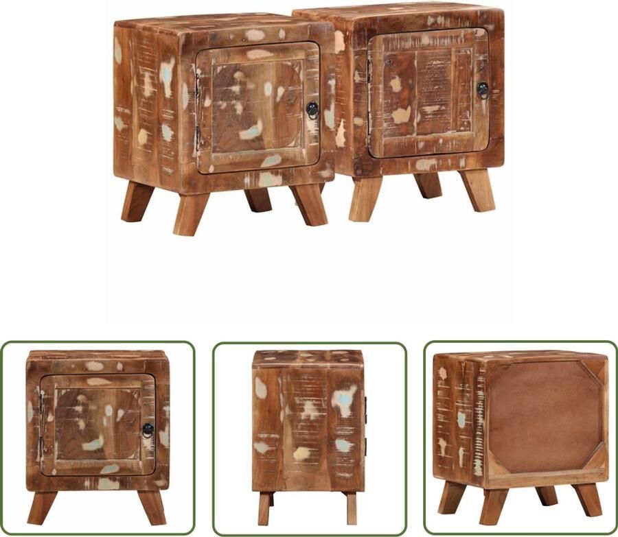 The Living Store Nachtkastje 2 st 40x32x46 cm massief gerecycled hout Nachtkastje Vintage Industriële Stijl Kamerdecoratie Slaapkamers