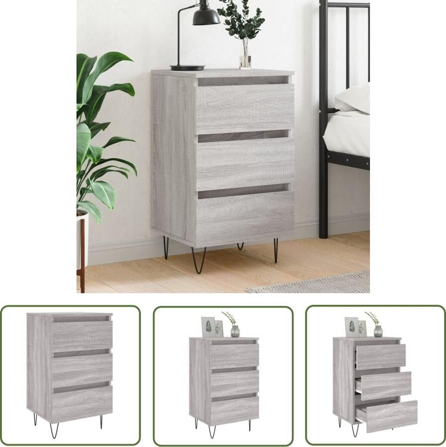 The Living Store Nachtkastje Vintage Grijs Sonoma Eiken 40x35x69 cm Bewerkt Hout Nachtkastje Vintage Grijze Nacht Kast Slaapkamermeubilair Houten Nachtkast - Foto 2