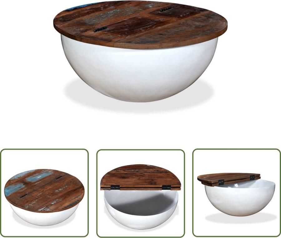 The Living Store IndustriÃle Salontafel Gerecycled Hout 60 x 27 cm Komvormig Industriele Salontafel Vintage Salontafel Hergebruikt Hout Houten Salontafel Wit - Foto 2