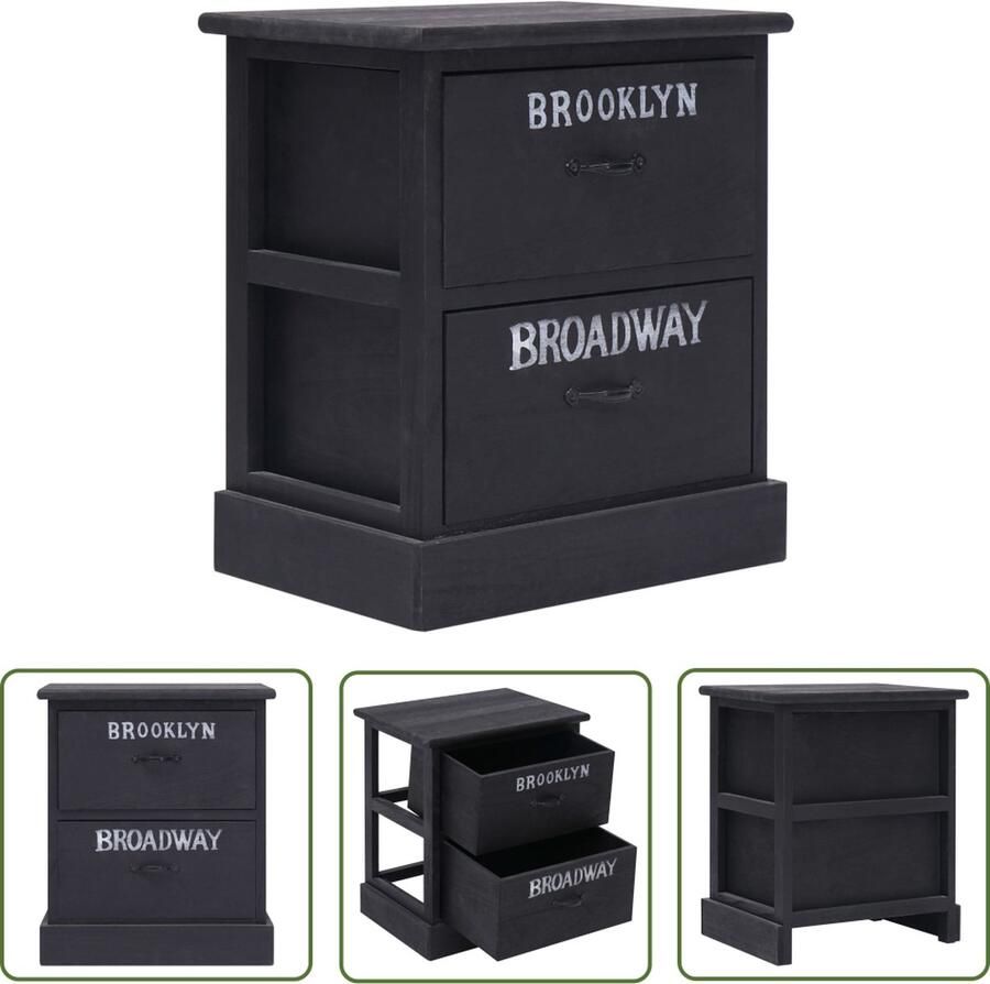 The Living Store Nachtkastje Vintage Stijl Paulowniahout 38x28x45cm Met 2 Lades Nachtkastje Vintage Stijl Paulownia Hout Zwarte Meubels Slaapkamer Decoratie - Foto 2