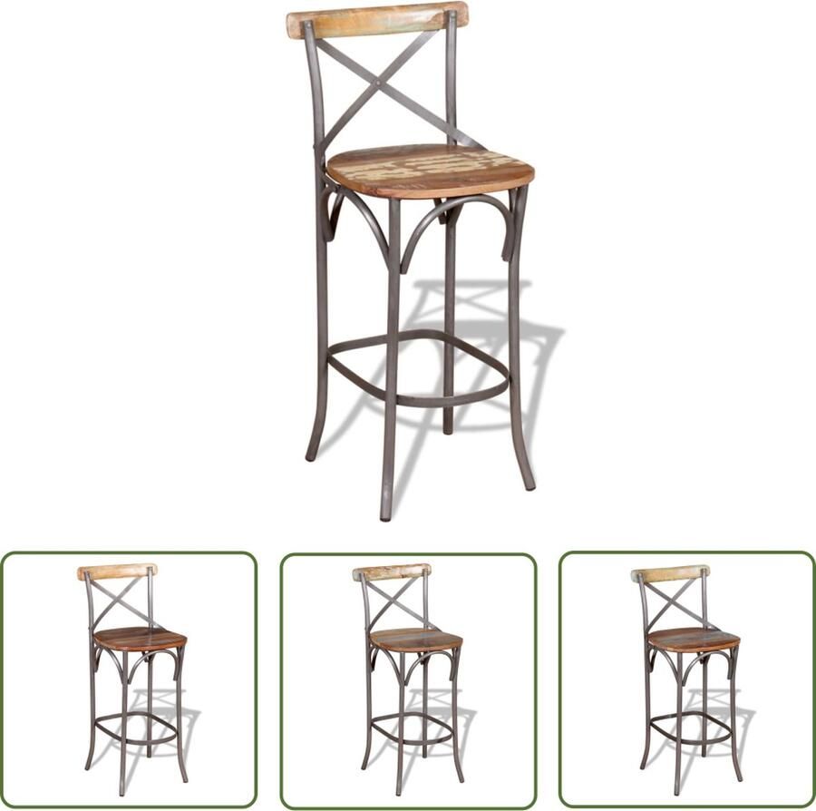 The Living Store Barkruk Antieke Stijl Massief Gerecycled Hout 45x45x110cm Barstoelen Vintage Stoelen Industriële Meubels Houten Barkrukken Recycled Furniture