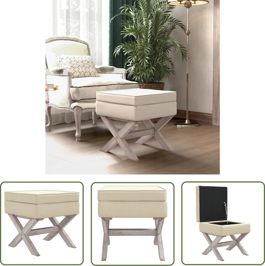 The Living Store Kruk Vintage Beige 45x45x49 cm Opbergruimte Schuimvulling Opbergkruis Vintage Stoffen Kruk Met Opbergruimte Beige Kruk Salontafel - Foto 2