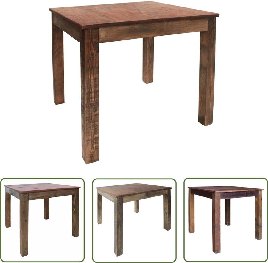 The Living Store Eettafel Gerecycled Hout 82x80x76 cm Vintage Stijl Eetkamertafel Vintage Tafel Houten Tafel Tweedehands Tafel Industriële Tafel - Foto 3