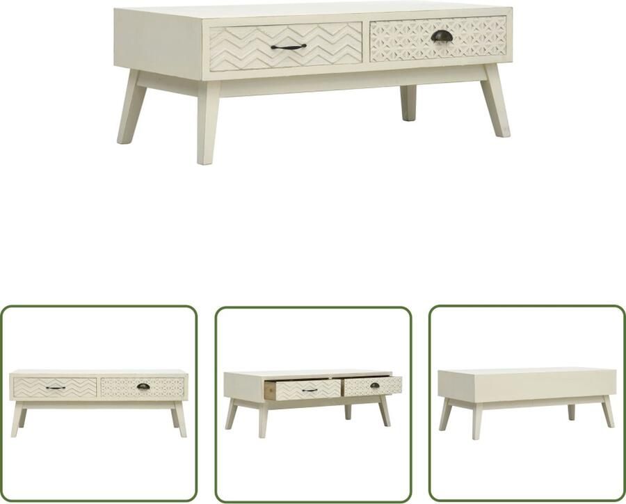 The Living Store Woonkamertafel Vintage Salontafel 110x50x40 cm met 2 lades Grijs Salontafel Vintage Tafel Woonkamertafel Grijze Salontafel Houten Salontafel - Foto 2