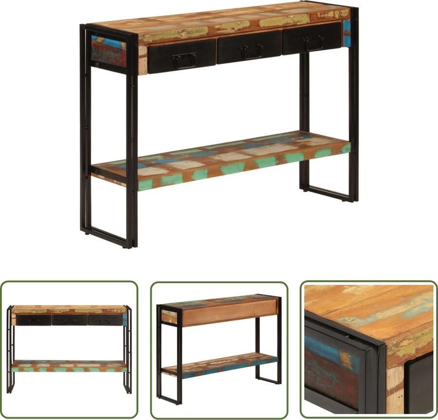 The Living Store Wandtafel 110x30x76 cm massief gerecycled hout Wandtafel Vintage Tafel Industriele Tafel Salontafel Bijzetkast - Foto 2