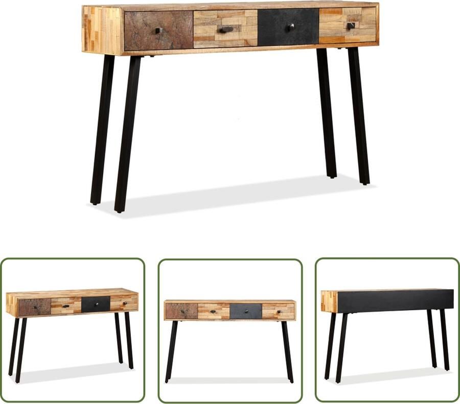 The Living Store Wandtafel Vintage Stijl 120 x 30 x 76 cm 4 lades Gerecycled teakhout Wandtafel Vintage Teak Industriële Stijl Salontafel