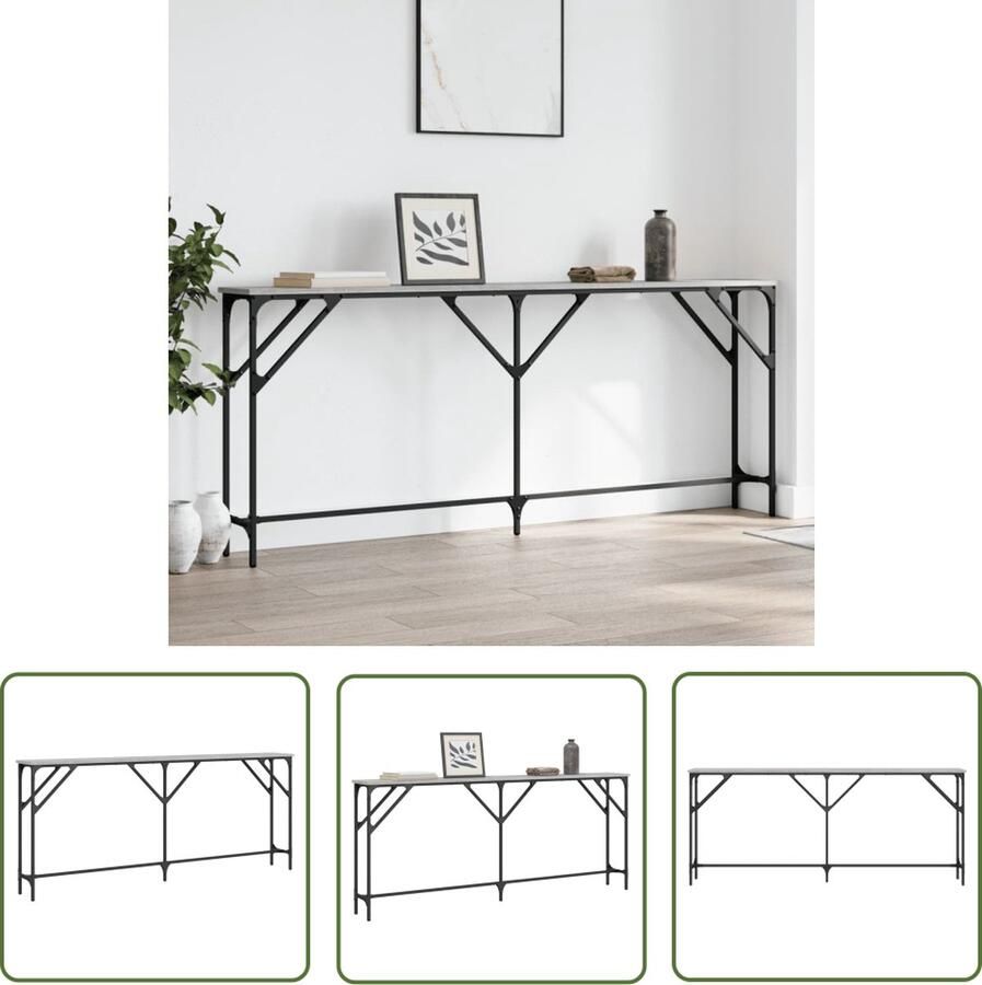 The Living Store Wandtafel Vintage Grijs Sonoma Eiken 180x23x75 cm Verstelbare poten Wandtafel Vintage Grijze Eiken Console Tafel Entreetafel