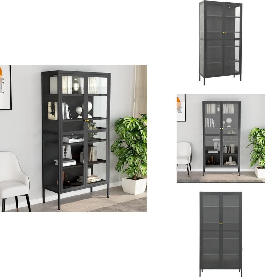 VidaXL Vitrine Vitrines Vitrine Kast Vitrine Kasten Vitrinekast 90x40x180 cm staal en gehard glas antracietkleurig - Foto 2