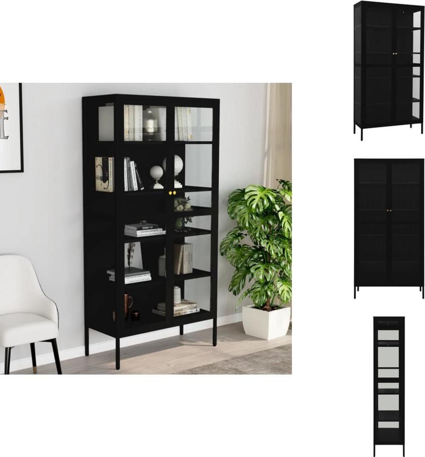 VidaXL Vitrine Vitrines Vitrine Kast Vitrine Kasten Vitrinekast 90x40x180 cm staal en gehard glas zwart